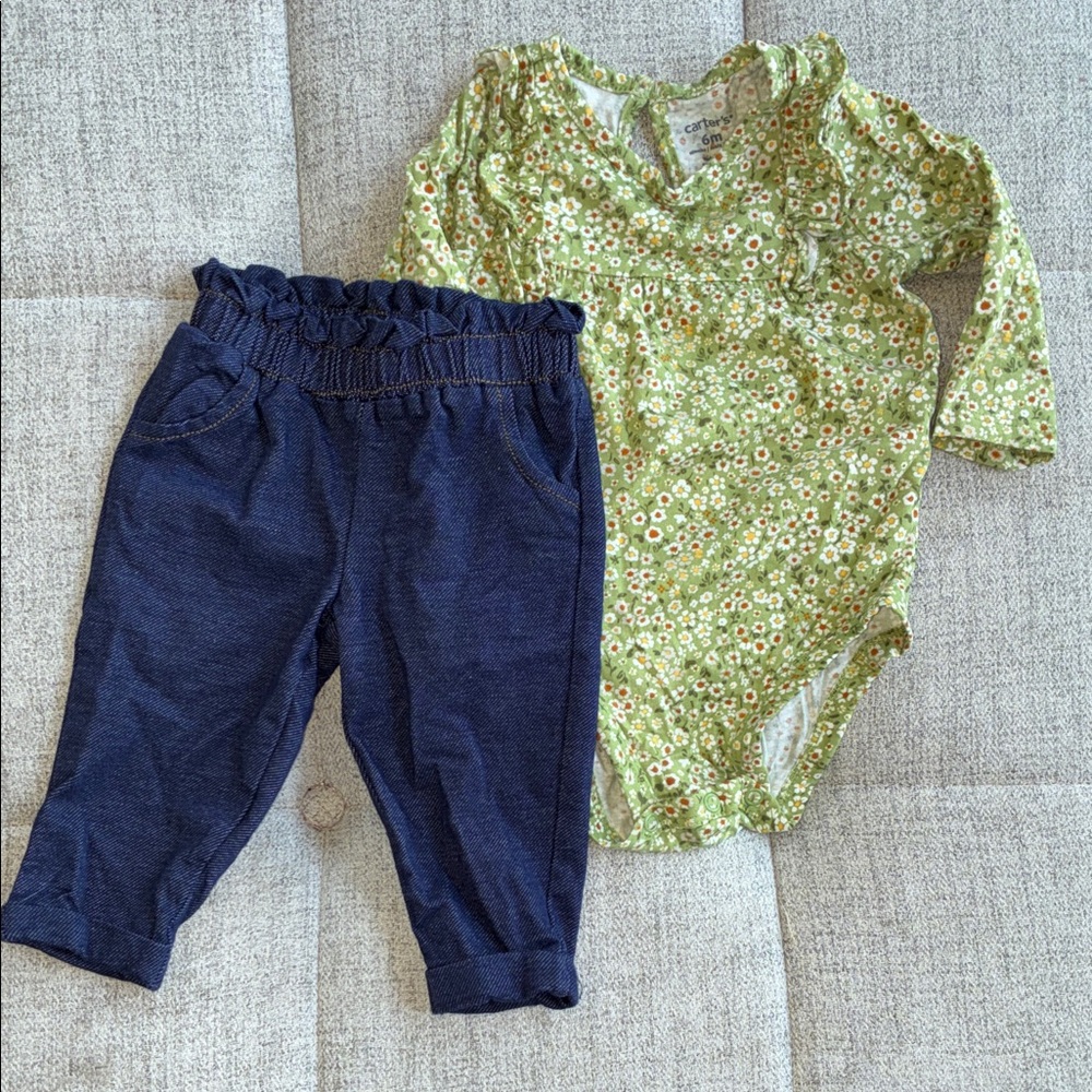 Carter's Green Floral and Denim Kids Matching Set
